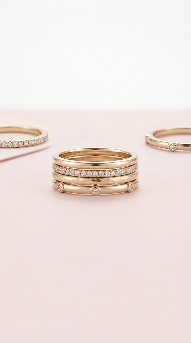 Champagne Gold Textured Stacking Rings Set