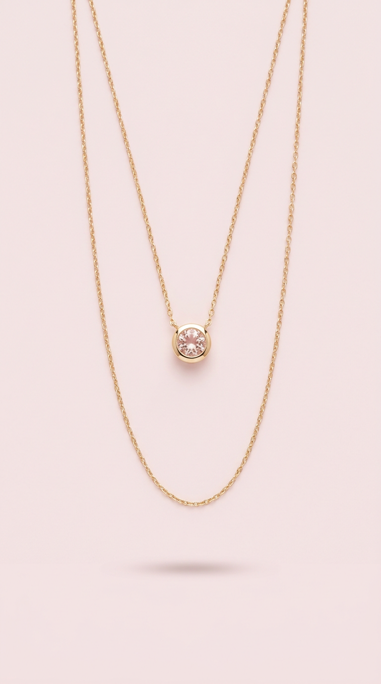 Gold Pendant Necklace with Blush Enamel
